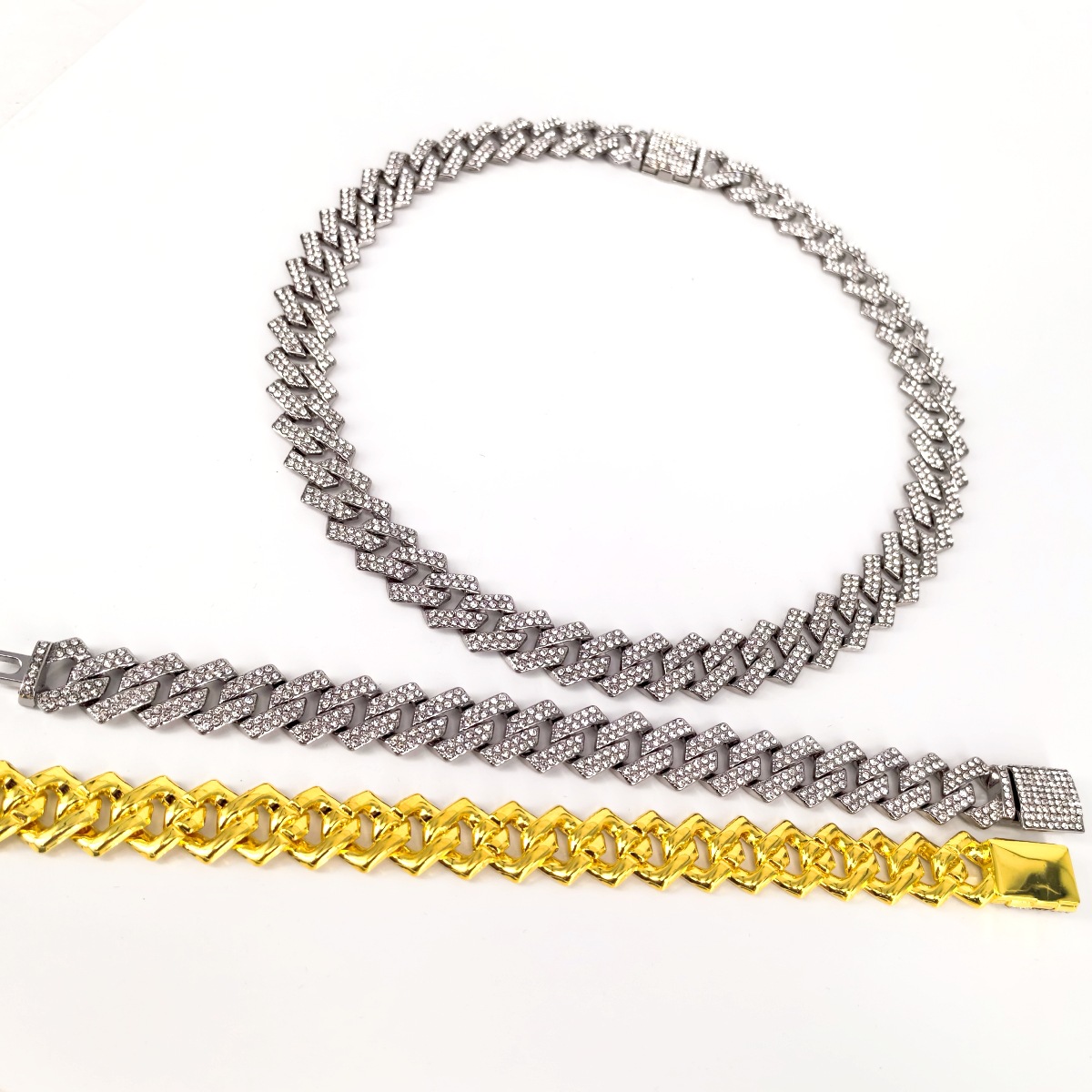 New 15mm Cuban Chain with Diamond Full Pave Hip Hop Necklace, Heavy Duty Gold/Silver Plated Cross-Border Jewelry
