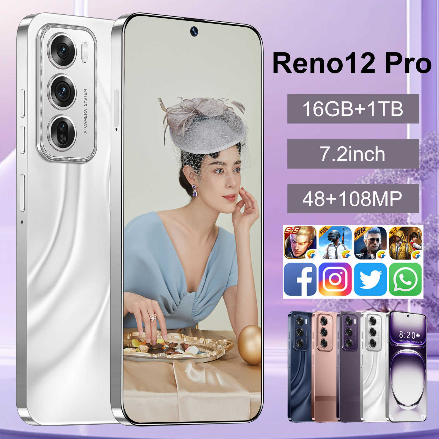 New Reno12 Pro 16+1TB Perforated Screen Android Smart Large Screen Phone R250516