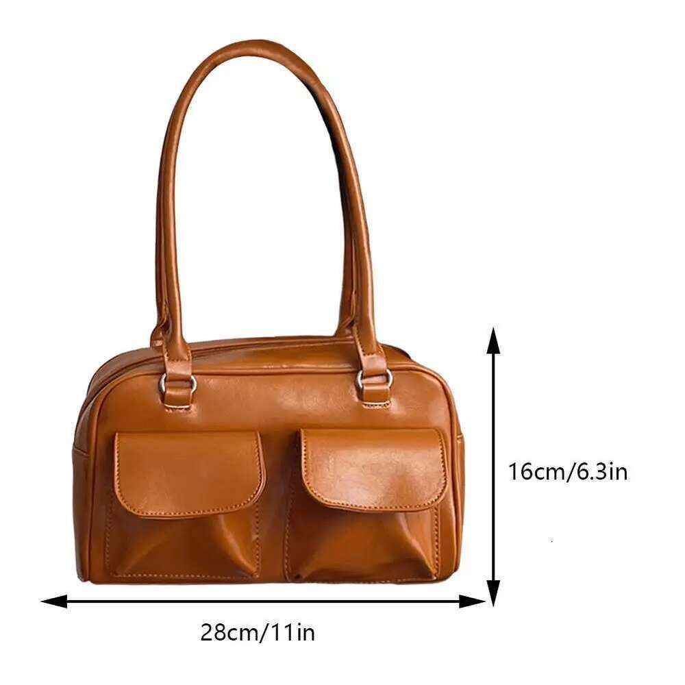 Women Shoulder BagsTote Fashion Purse Handbag Large Capacity Underarm Casual Double Pocket Zipper Retro PU Leather Bag