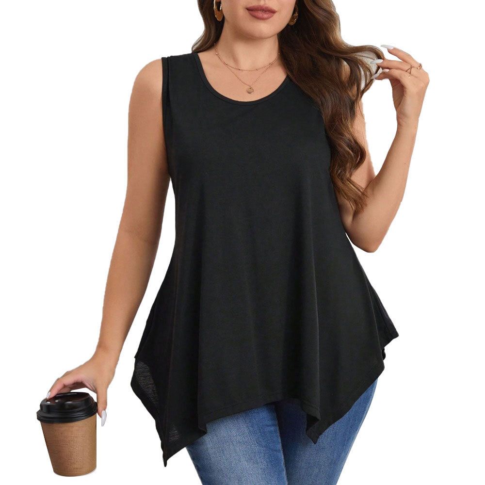 2025 Large Womens Simple Casual T-shirt Spring/summer New Sleeveless Round Neck Loose Top