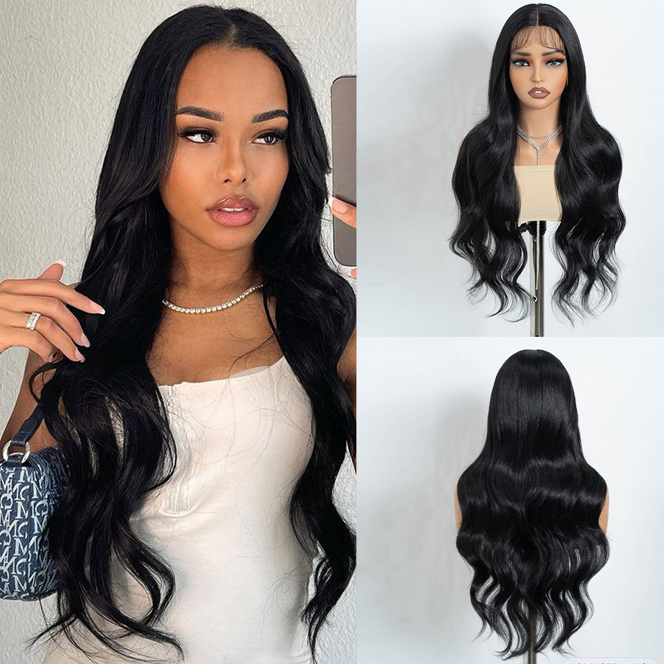 Rebecca Fashion Body Wavy Synthetic Front Wigs For Black Women 30 inch Ombre Brown Higlight Lace With Baby Hair Cosplay Wig