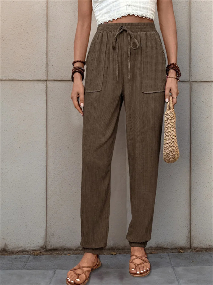Botvotee Womens Casual Harem Pants Elastic Band Summer and Autumn Formal Elegant Office Trouser with Pocket 250506