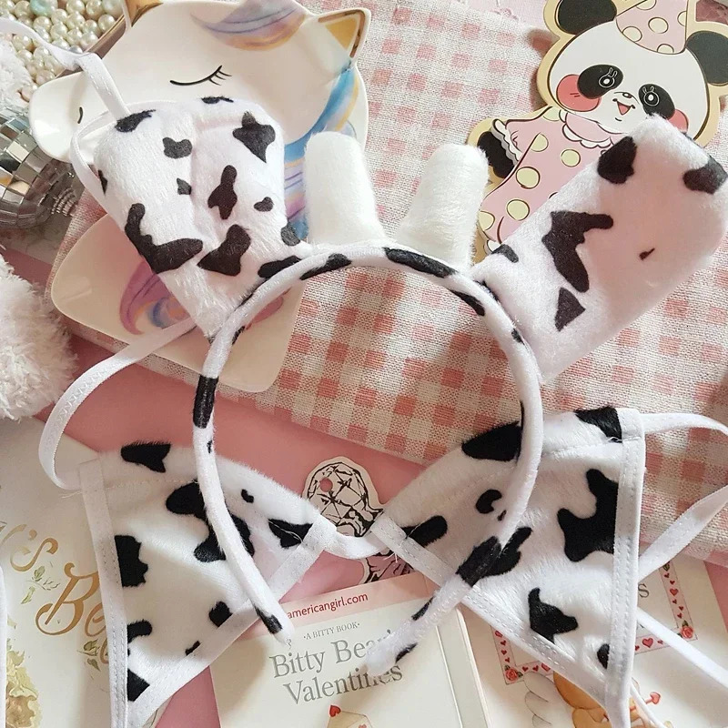 Women Cosplay lingerie underwear Lolita Bra and Panty Set Japanese Anime COS Flannel Cute Sexy Cow Lace Up Bandage Bikini Bras 250515
