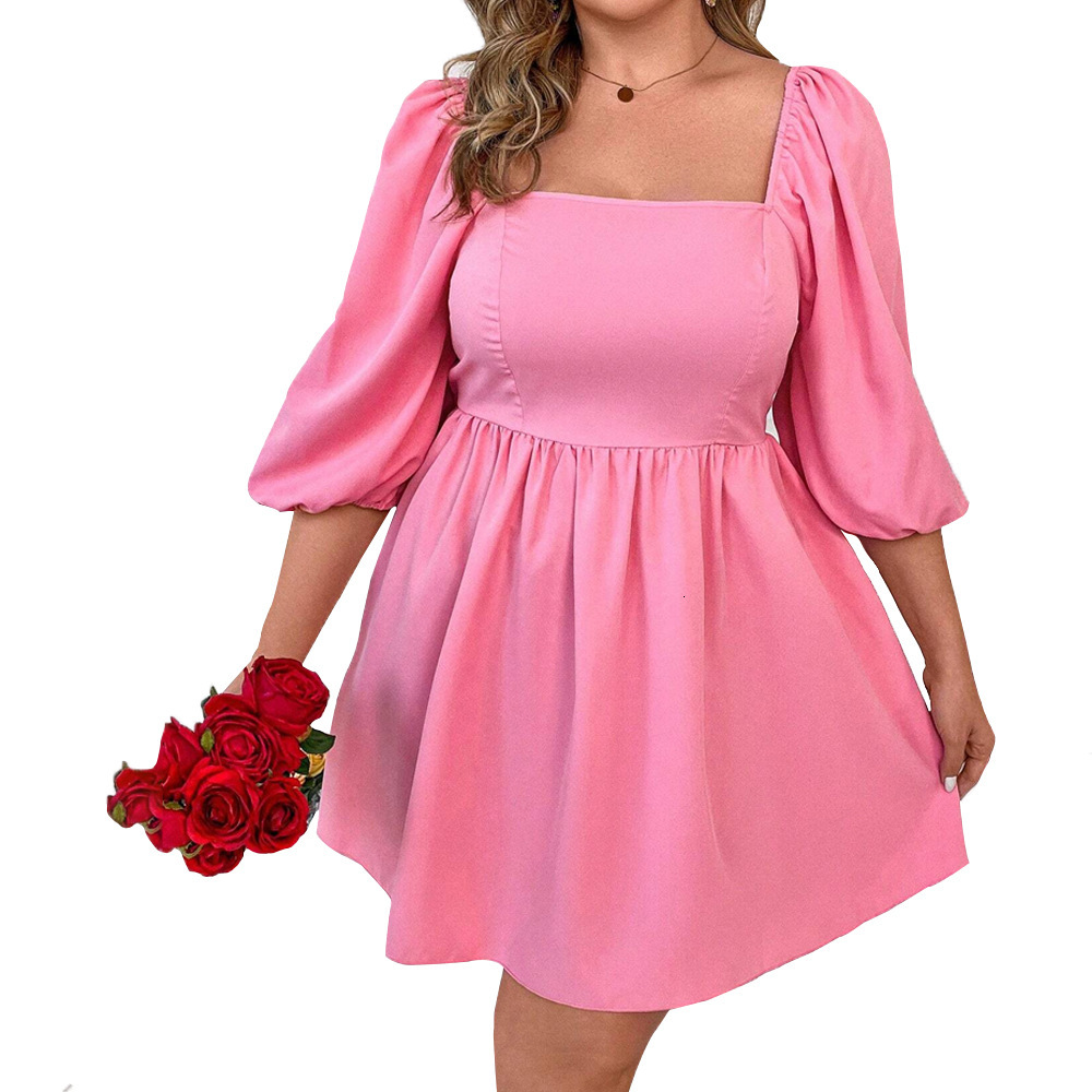 New French Square Collar Dress with Long Sleeves and Bubble Sleeves A-line Casual Short Mini Dress
