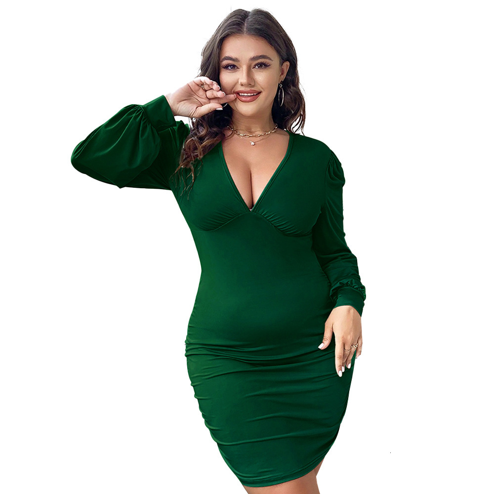 Oversized Womens Clothing 24 Autumn/winter Ins Style Sexy Deep V-neck Slim Fit Hip Hugging Short Skirt Long Sleeved Revealing Dress