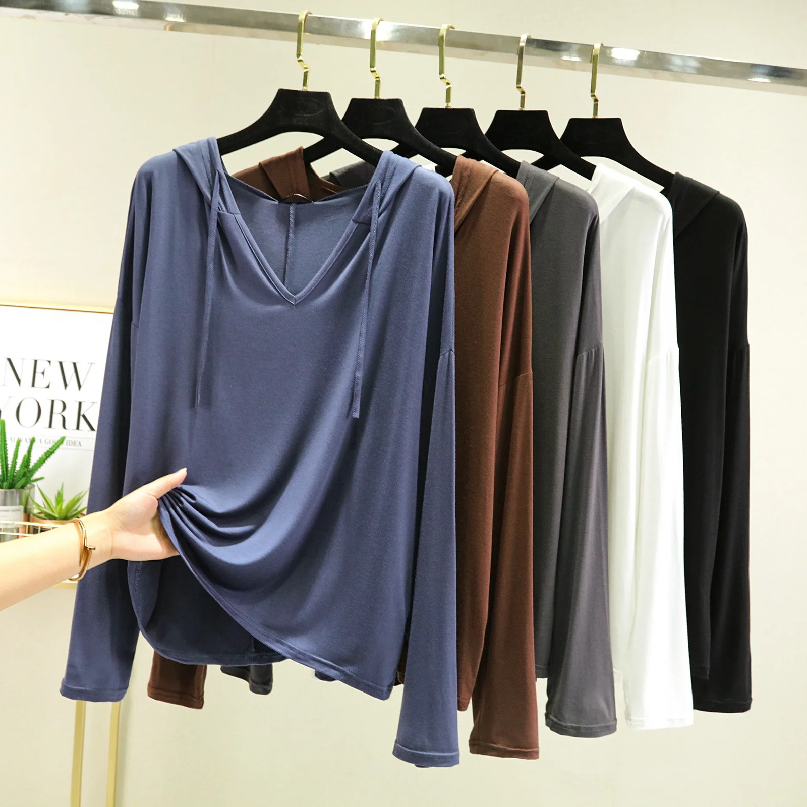 Modal Spring Summer Thin Hooded Sweatshirt Plus Size Base Layer Top Outer Wear TShirt Loose Fit Sun Protection Home Air Conditi 250514
