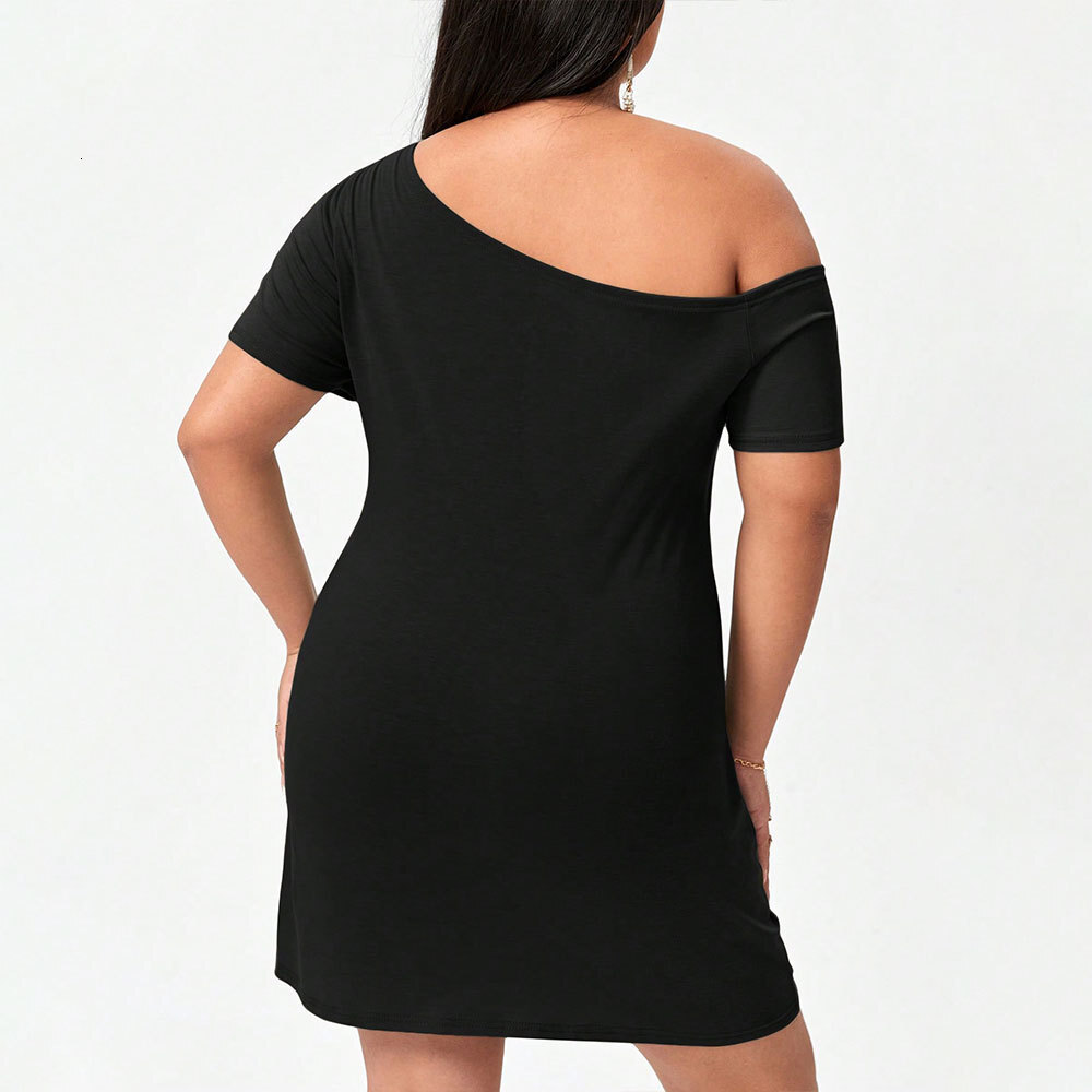 2025 Womens Round Neck Casual Spring and Summer New Loose and Comfortable Off Shoulder Dress