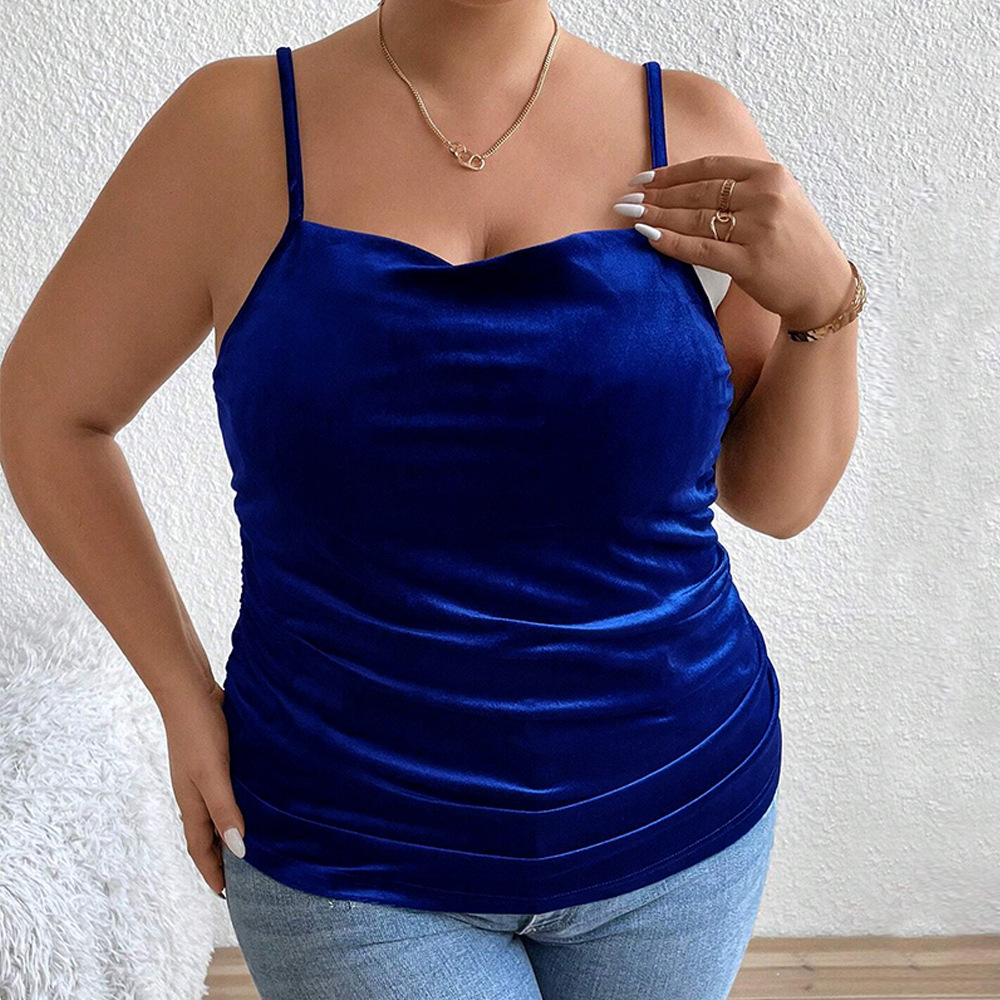 Large Size Womens Clothing Autumn and Winter New Item Slim Fit Temperament Velvet Vest Swinging Collar Versatile Camisole Top