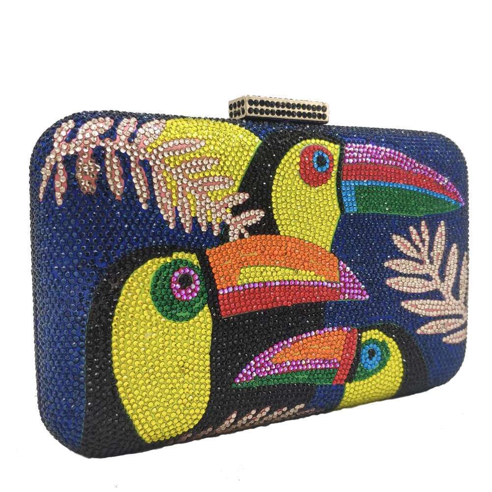 Novelty Toucan Bird Women Crystal Evening Bags Rhinestones Box Minaudiere Clutch Party Tail Handbag Dia Chain Purse