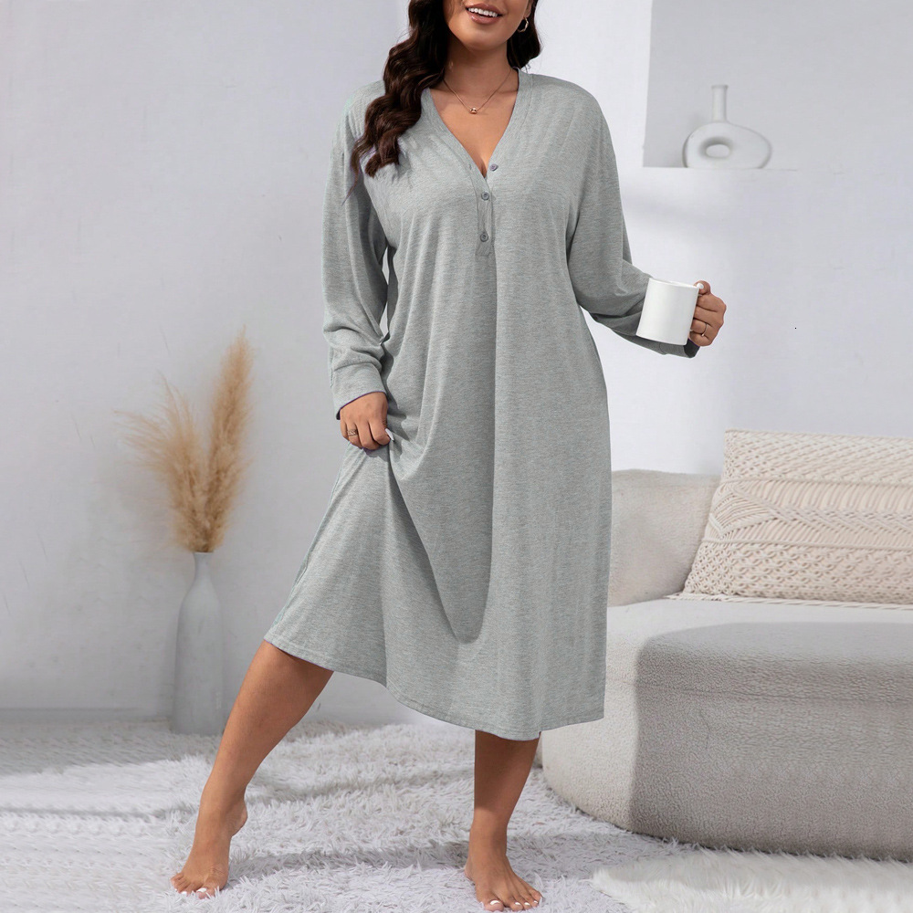 Large Size Womens Fashion Simple Dress Autumn and Winter Home Comfortable Casual Loose Mid Length Skirt