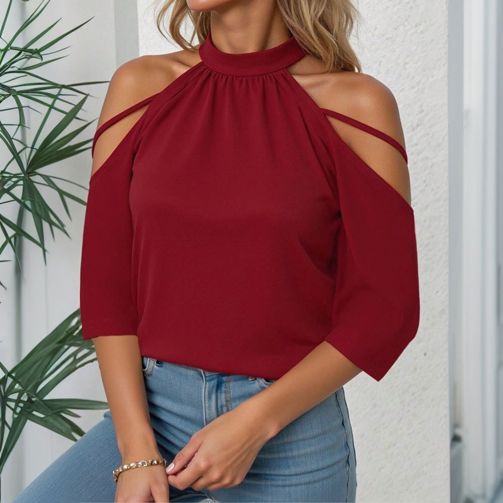 Large Womens Elegant Sister Style T-shirt Summer Hardwork Off Shoulder Design Top