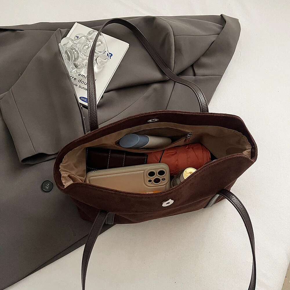 Women Suede Shoulder With Inner Pocket Flap Underarm Solid Retro Satchel Bag Female Fashion Large Handbag Clutch Purse