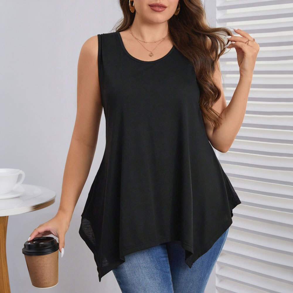 2025 Large Womens Simple Casual T-shirt Spring/summer New Sleeveless Round Neck Loose Top