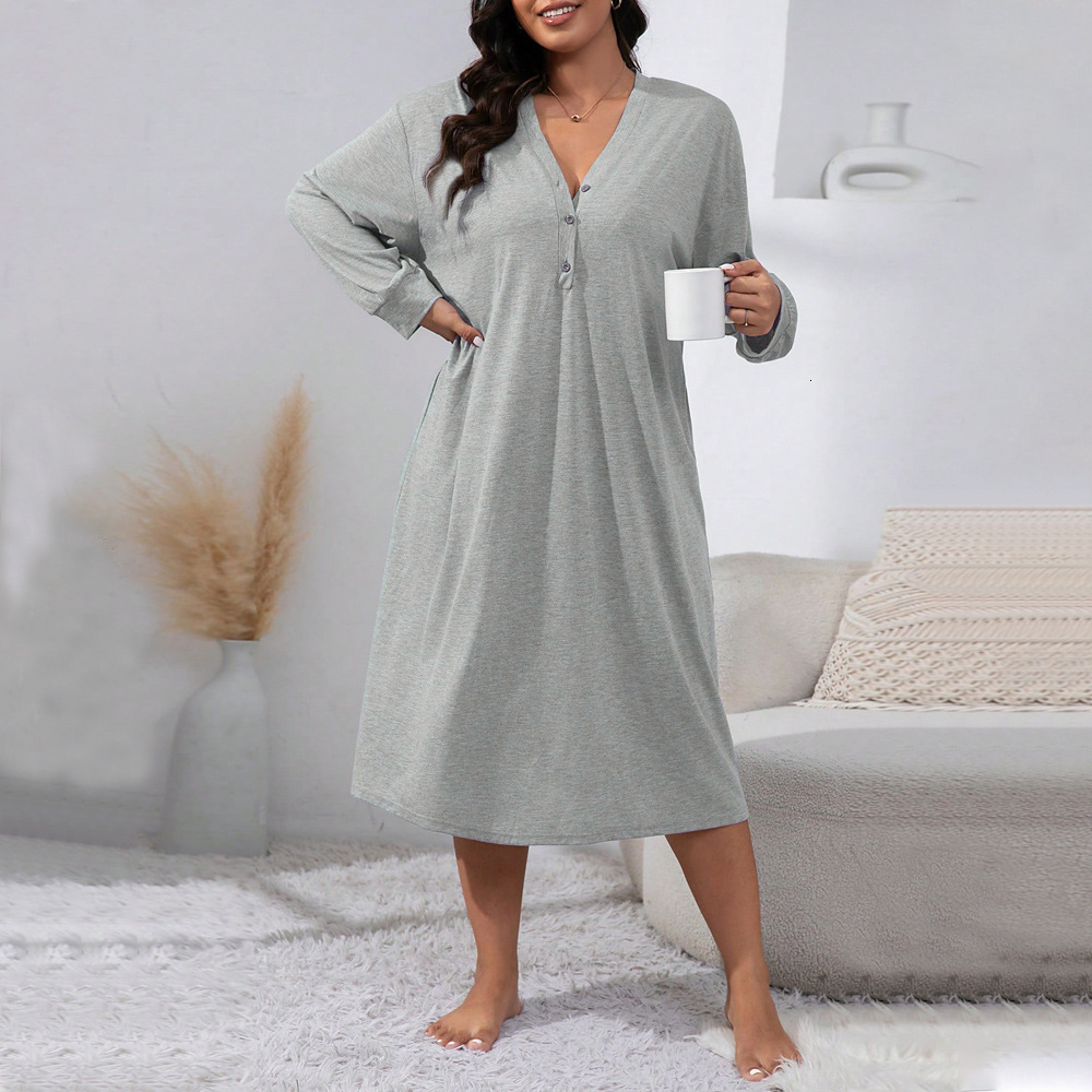 Large Size Womens Fashion Simple Dress Autumn and Winter Home Comfortable Casual Loose Mid Length Skirt