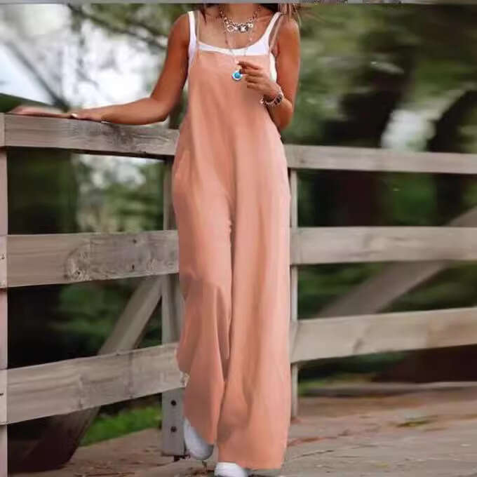 Wide Leg Jumpsuit Women S Clothing Summer New Item Solid Color Women S Casual Pocket Suspender Jumpsuit Overalls
