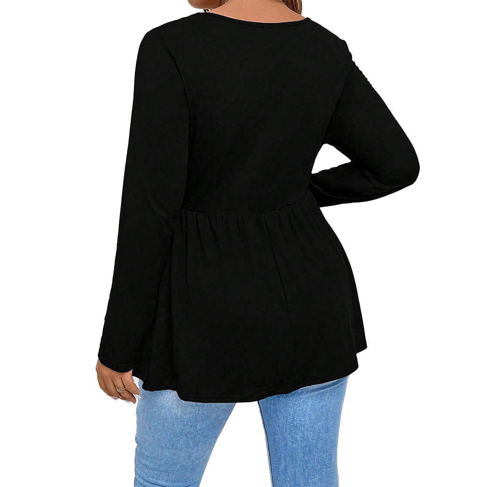 Large Size Womens Square Neck Knitted Long Sleeved Shirt with Loose Waist and Slimming Effect Bubble Sleeves Solid Color Top