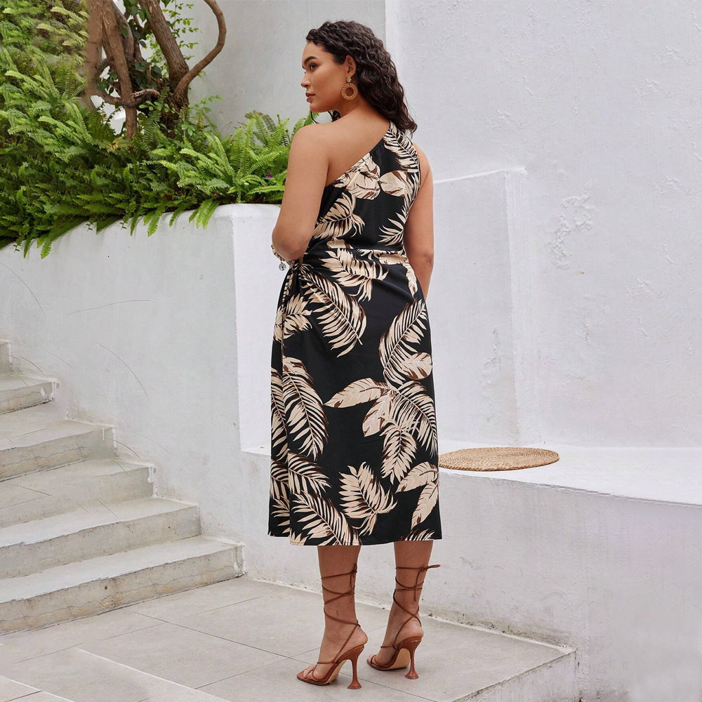 Large Womens Summer Printed Drawstring French Sexy Holiday Dress