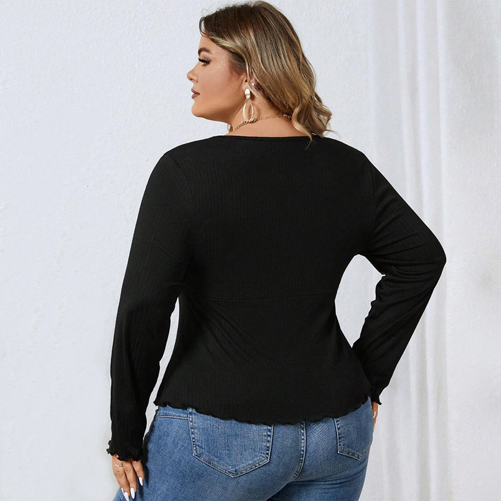 Oversized Womens Clothing Autumn and Winter New Item V-neck Waist Cinched Casual Knitted Solid Color Long Sleeved T-shirt Top