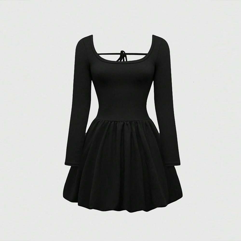 Large Size Womens U-neck Sexy Dress Autumn and Winter High Waist A-line Lace Up Slim Fit Short Skirt for Women