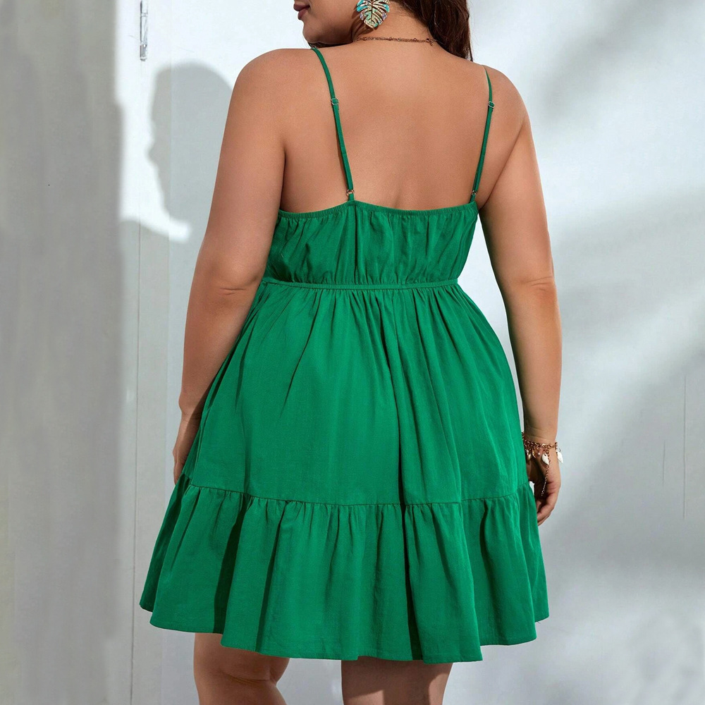 Plus Size Womens Sexy Camisole with Ruffled Edges and a One Neck Solid Color Dress Exuding a Sense of Temperament