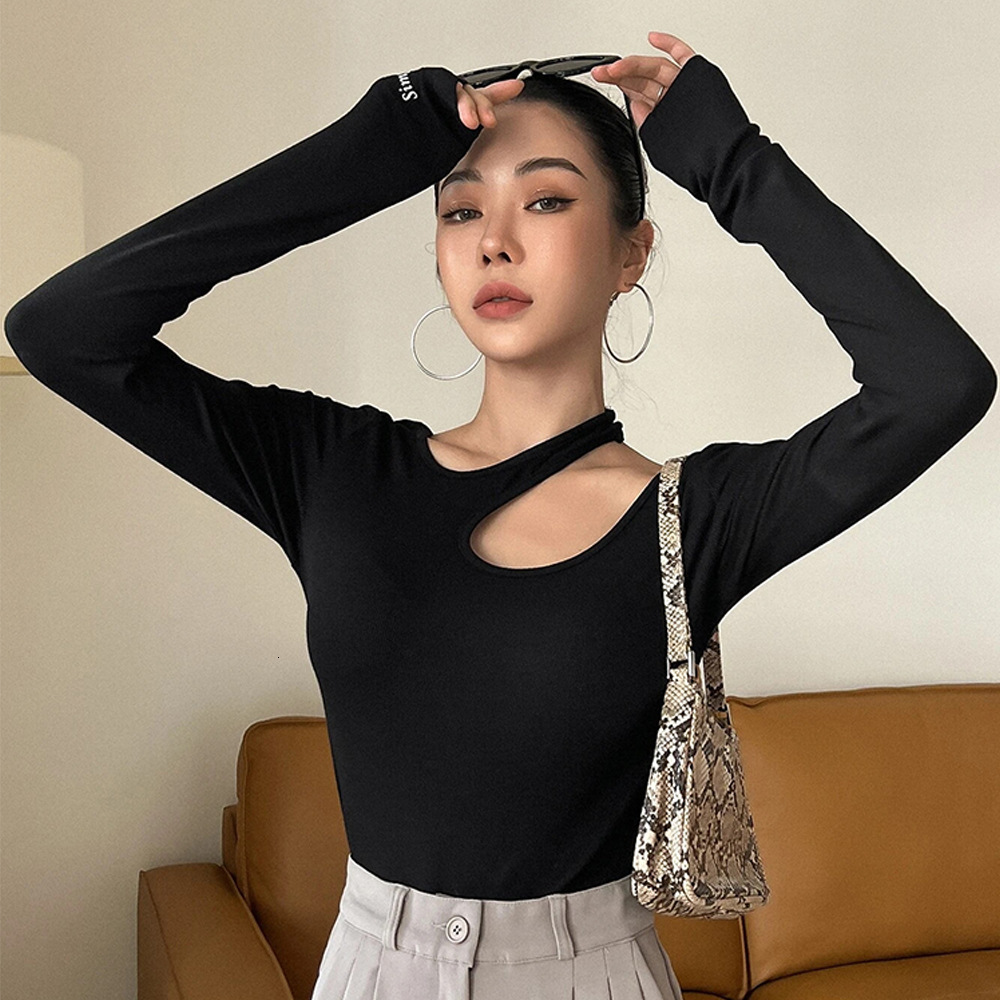 Autumn and Winter New Design Sense Slim Fit Casual Base Shirt Irregular Slimming and Simple Korean Long Sleeved Knitted Top
