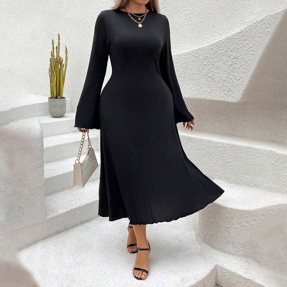 Large Size Womens Sexy and Intellectual Dress Autumn and Winter Backless Strap Waist Cinching and Slimming Mid Length Skirt