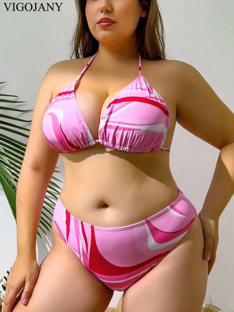 VigoJany 2025 Print 3 Piece Long Sleeve Smock Plus Size Push Up Bikini Women High Waist Big Swimsuit Beach Chubby Bathing Suit 250515