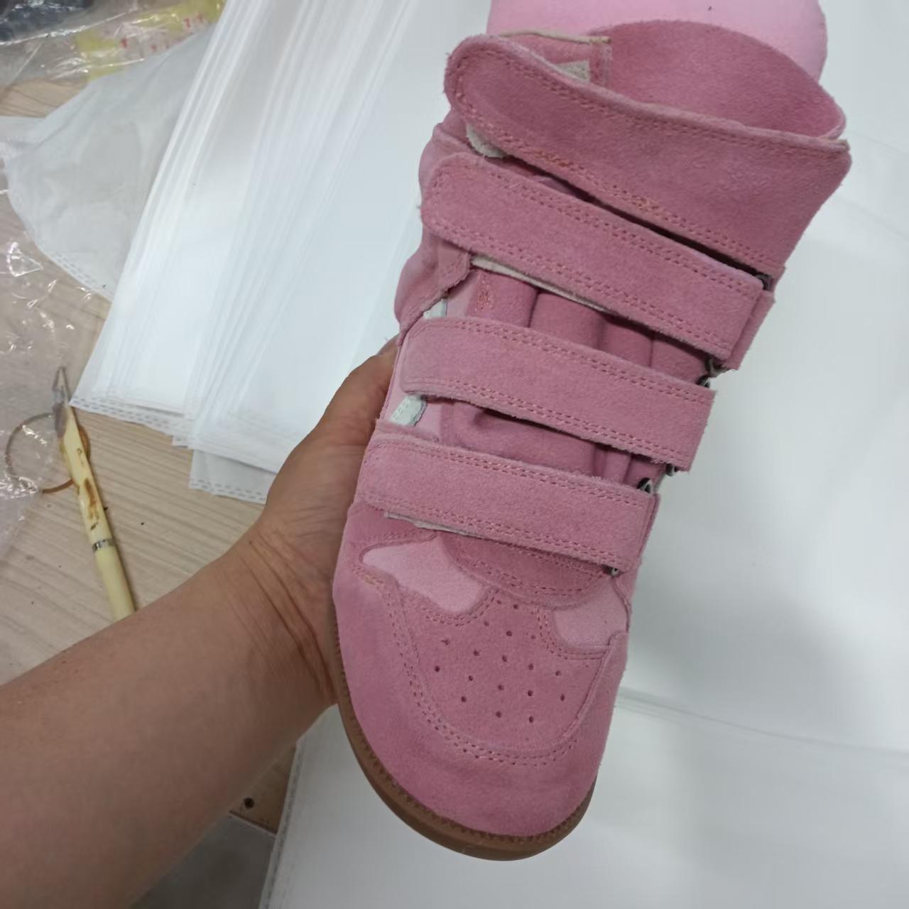 Running Shoes Leather Large size 41 42 High quality Increase 5.5CM Hot Sale-Black GenuineIsabel Bekett Leather-Trimmed Suede Wedge Sneakers Marants