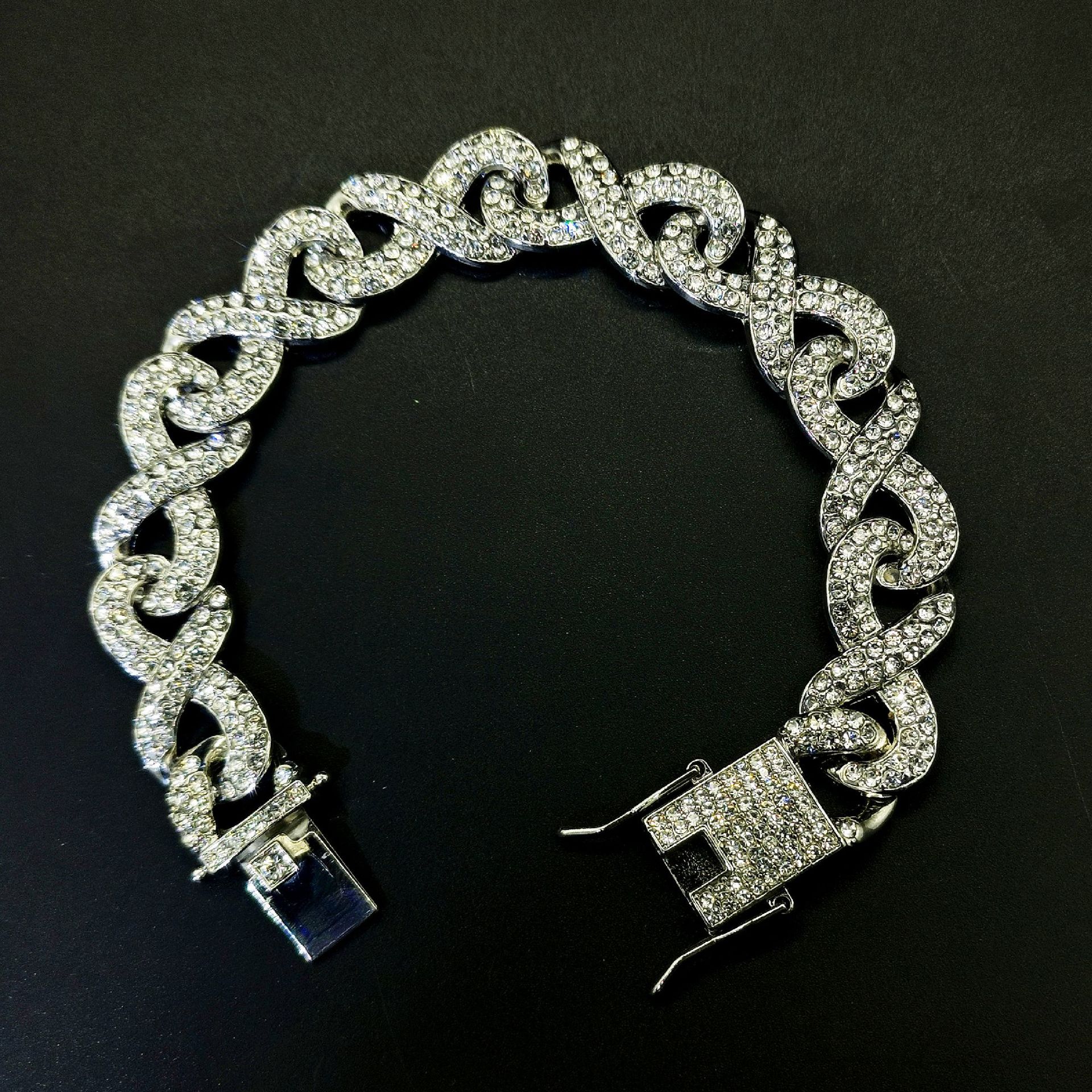High Quality Men's Hip Hop 8-Figure Full Diamond Cuban Link Chain Necklace, Stylish Bling Alloy Jewelry for Streetwear and Party Looks