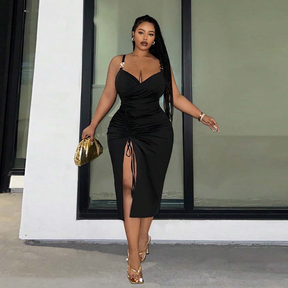 Large Size Womens Sexy V-neck Dress Summer New High Waisted Pullover Mid Length Skirt for Children