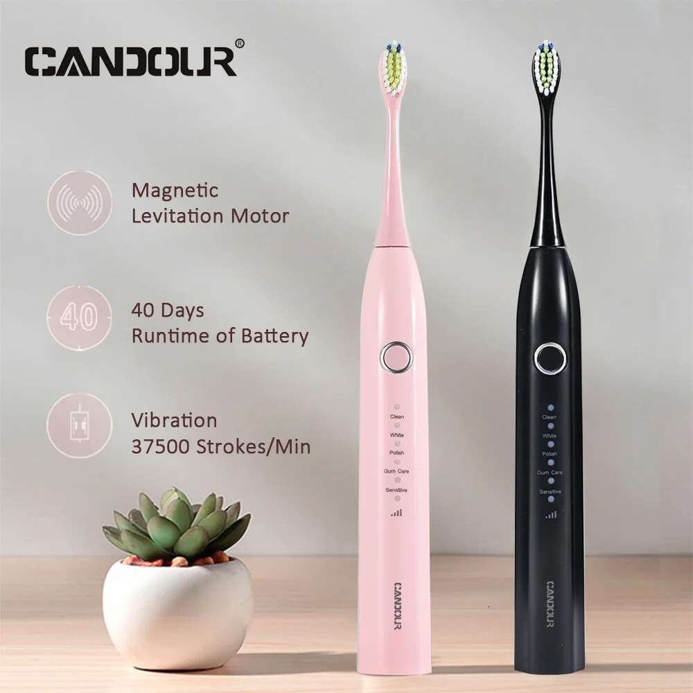 CANDOUR CD5166 Electric Toothbrush USB Charge Rechargeable Sonic Tooth brush For Adult Replacement with 16 Brush Head