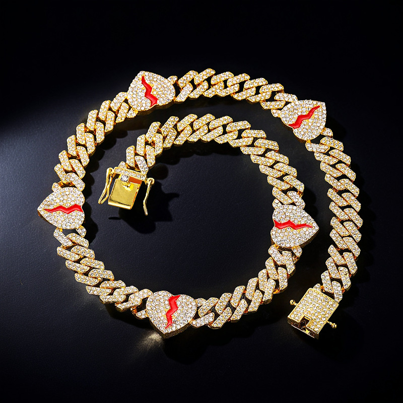 10mm Diamond Heart Shaped Cuban Link Necklace - Heartbreak Design, Hip Hop, and Street Style Chain for Men