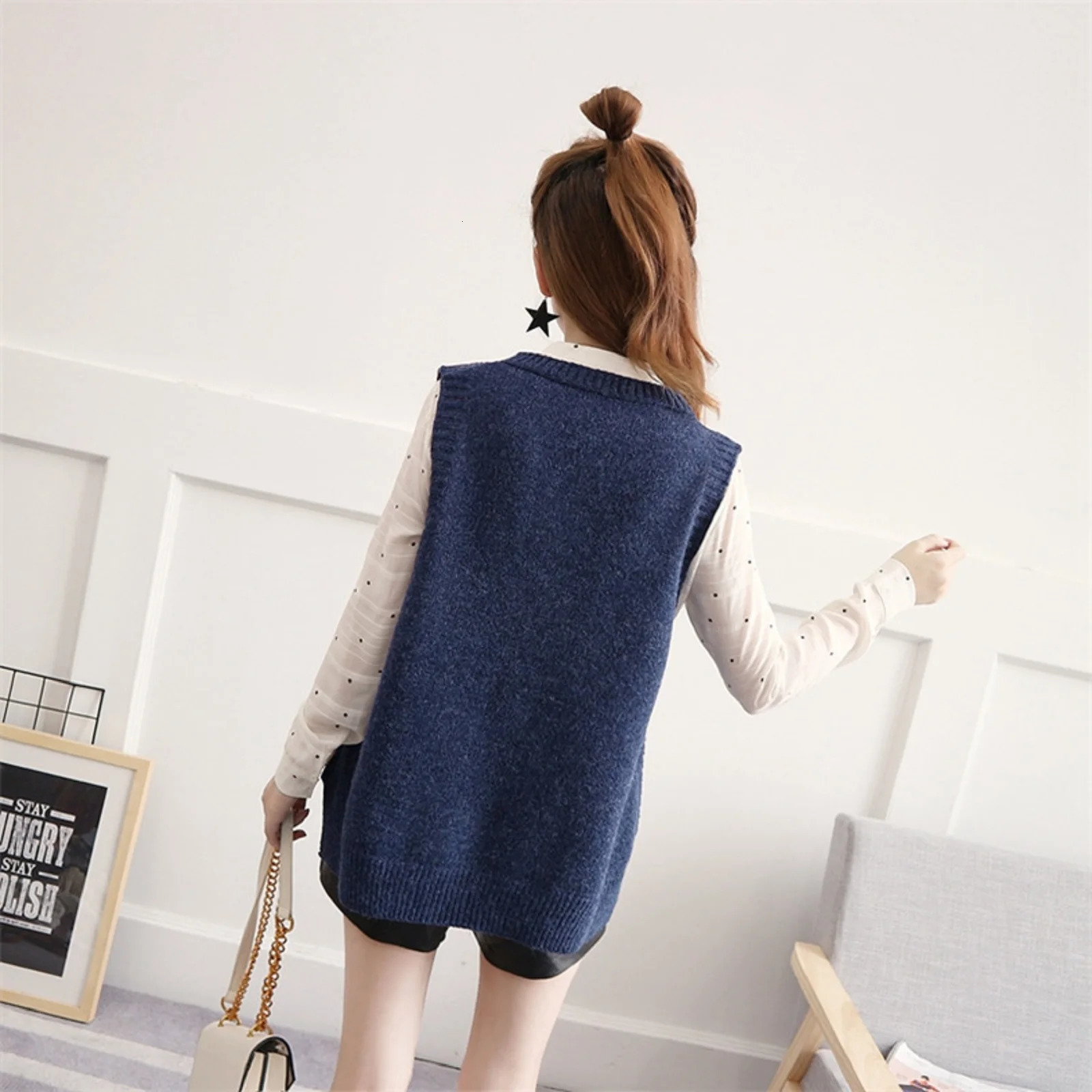 VNeck Knitted Vest Womens Korean Version Pullover Sweater ALine Sleeveless Shoulder Jacket Trend 250506