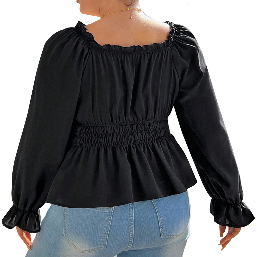Oversized Womens Square Neck Bubble Sleeve Top with Cinched Waist for Slimming Temperament Collarbone High Waist Gentle Style T-shirt