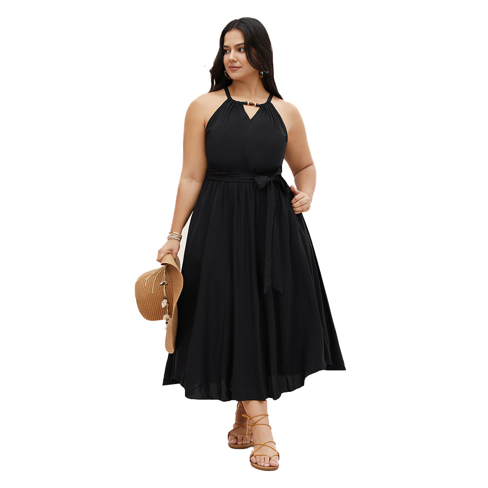 Plus Size Womens V-neck Sleeveless Camisole Dress for Summer Vacation Style Beach Dress