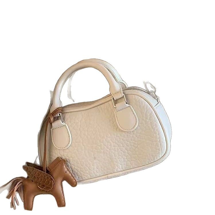 New Handheld Fashion Pillow Bag, Women's Designer Handbag, Lychee Pattern Handbag, Casual Fashion Solid Color Handbag, Trendy Single Shoulder Cro
