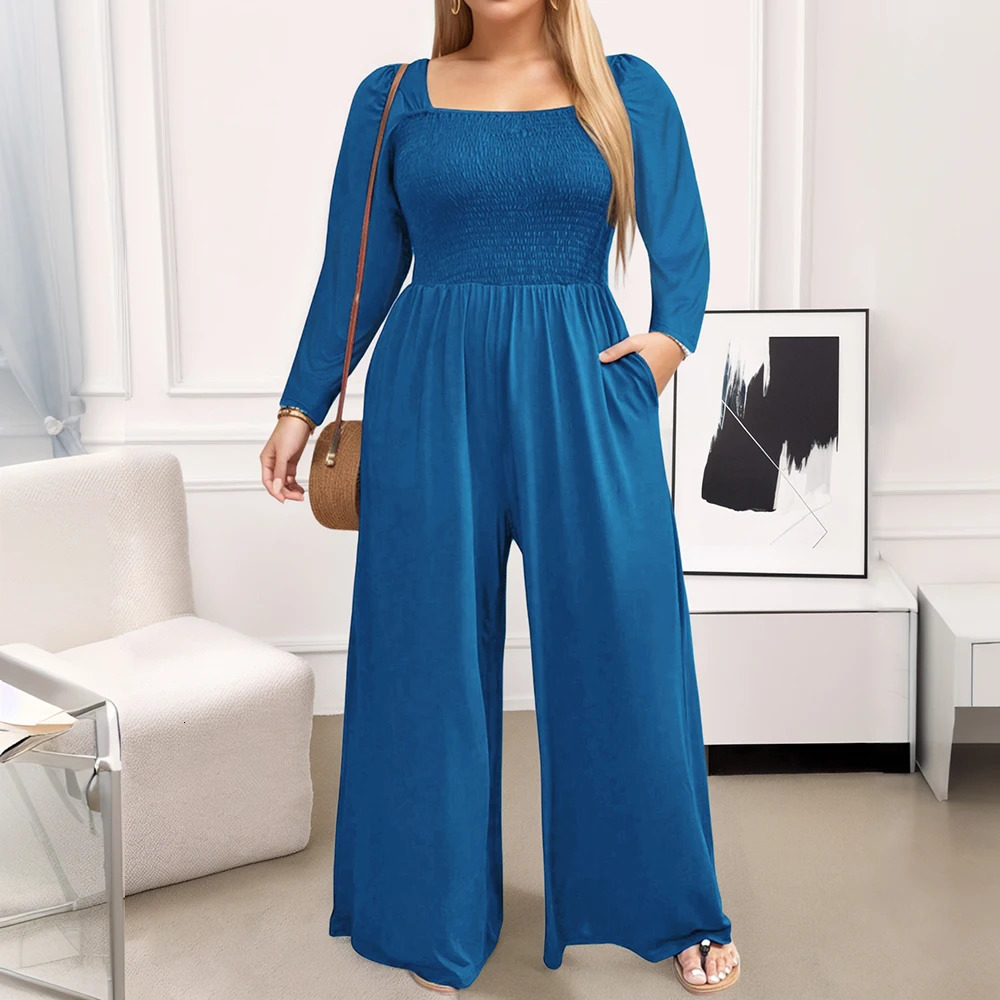 Plus Size Women Wide Leg Pants Jumpsuits Autumn Winter One-piece Long Sleeve Playsuits Jumpsuit Fashion Oversize Femme 250515