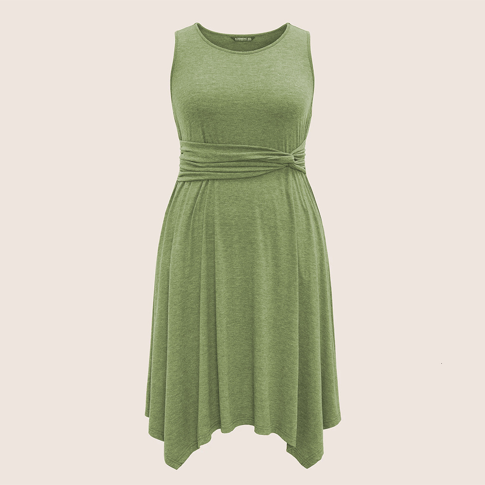 Oversized Womens New Round Neck Sleeveless Vest Pocket Solid Color Irregular Dress