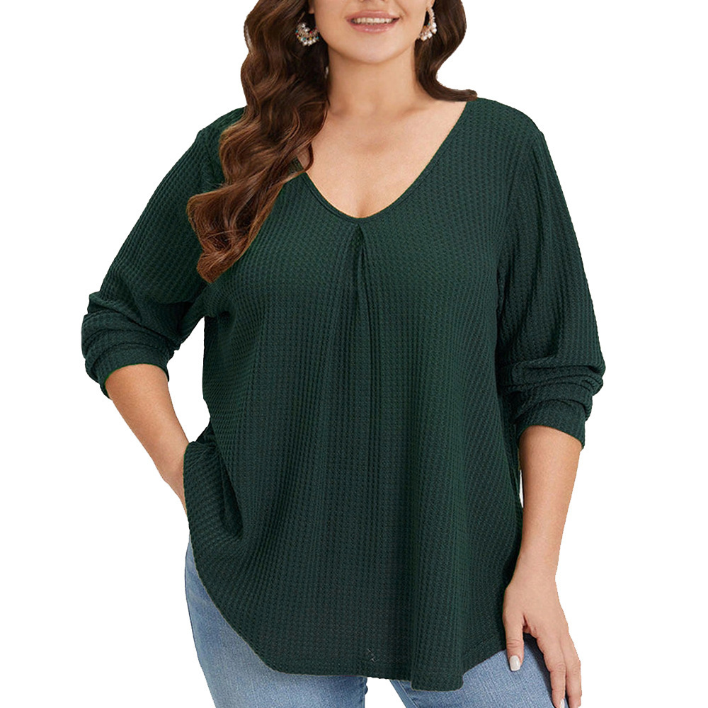 Plus Size Womens Simple Casual Style T-shirt for Autumn and Winter Commuting Loose and Slimming Base Top