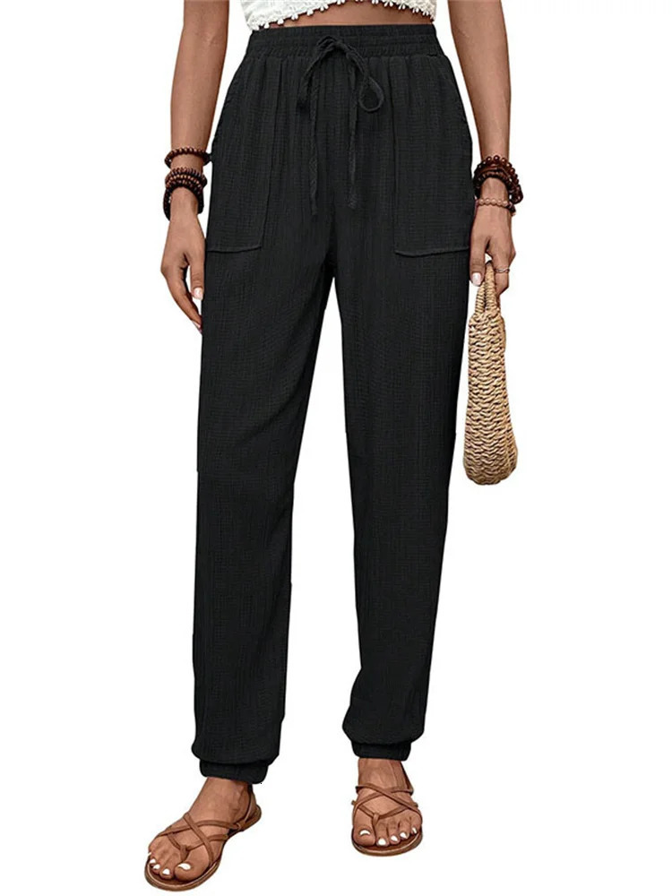 Botvotee Womens Casual Harem Pants Elastic Band Summer and Autumn Formal Elegant Office Trouser with Pocket 250506