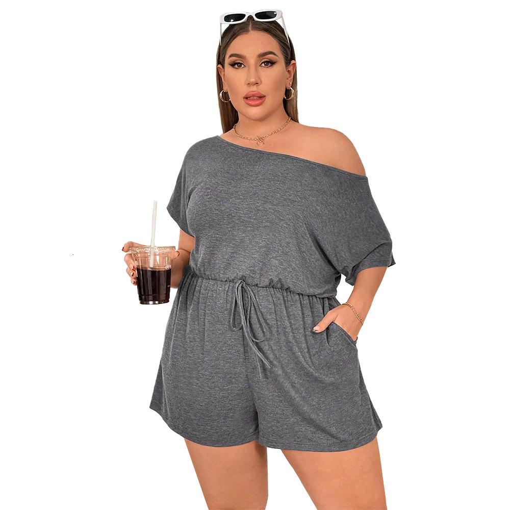 Large Size Womens Simple Casual Jumpsuit for Spring and Summer Home Jumpsuit Three Part Straight Leg Pants