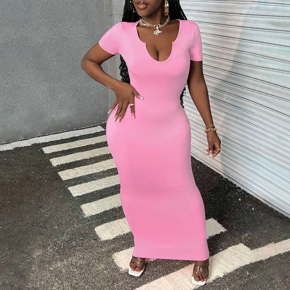 Spring/summer New Fashionable Elastic Sexy U-neck Low Cut Slimming Hip Hugging Dress for Women