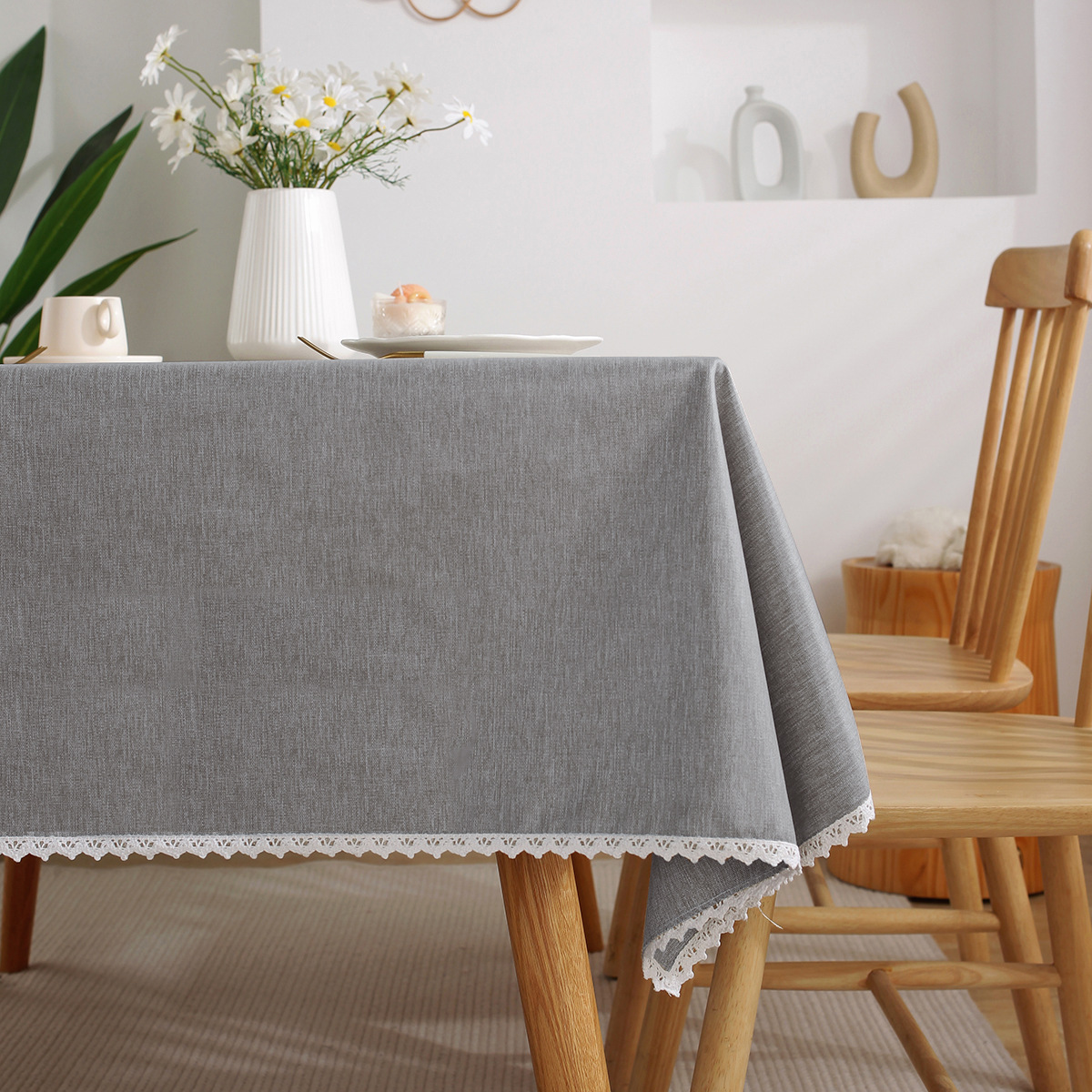 B395 cotton and linen tablecloth waterproof and oil-proof wash-free solid color tablecloth restaurant coffee table tablecloth spot wholesale