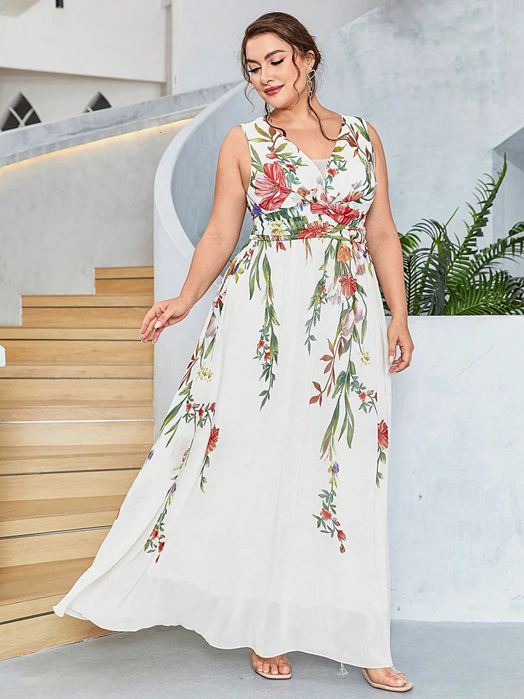 TOLEEN Women Plus Size Maxi Dresses Stylish Elegant Sexy Strapless Dress Chiffon Print Boho Style Wedding Vestidos de Novia 250515