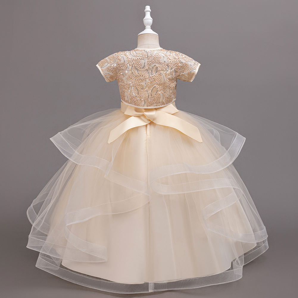 Girl Party Dress New Elegant Mesh Long Wedding Bridesmaid Dress 3-14Y Sequin Graduation Ball Evening Dresses Christmas performance host speeches D151