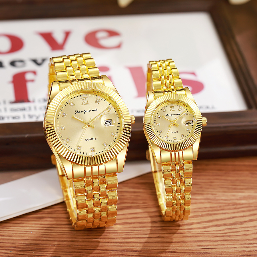 Business men's light Gold retro steel band quartz watch | Alloy versatile fashion model High-end temperament couple gift free shipping