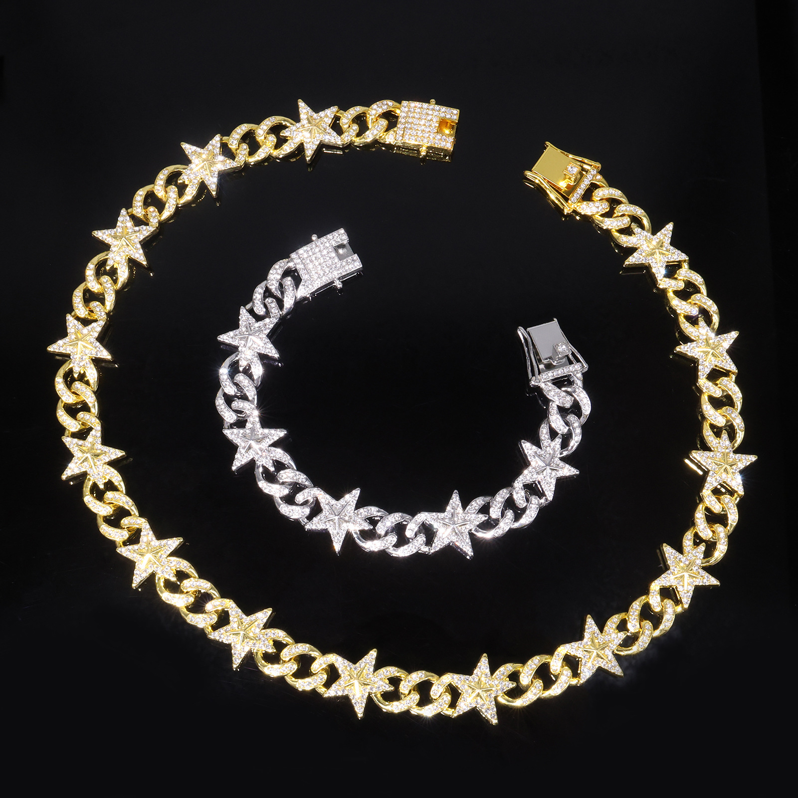Elegant Hip-Hop Inspired Diamond Encrusted Neckpiece with Intricate Star Motif