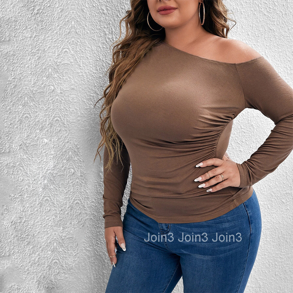 Oversized Womens Slim Fit and Sexy Off Shoulder Sloping Collar Knitted Long Sleeved T-shirt Top