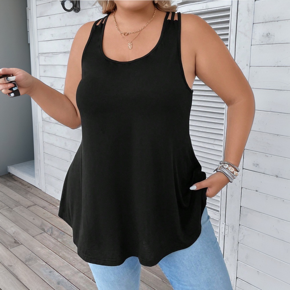 2025 Large Sleeveless Strap Top Spring/summer New Collection Solid Color Sleeveless Outerwear Loose T-shirt
