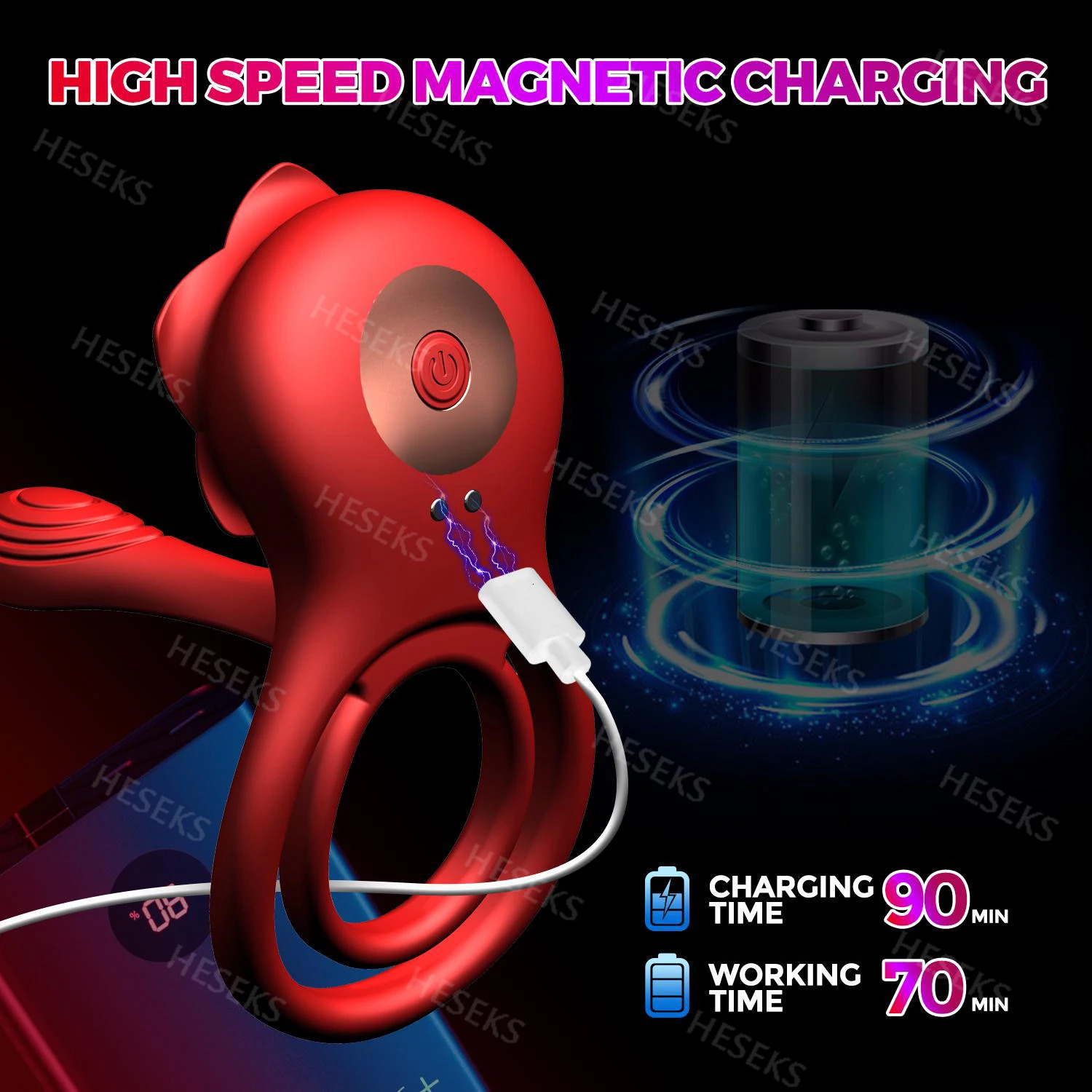 HESEKS Rose Vibrating Cock Ring 10 Vibration Penis Ring Penis Vibrators G-spot Clitoral Stimulator Adult Couples Sex Toy for Men 250515